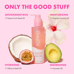 Kopari Sudsy Shower Oil avocado-oil emphasizes deep hydration for smooth skin.