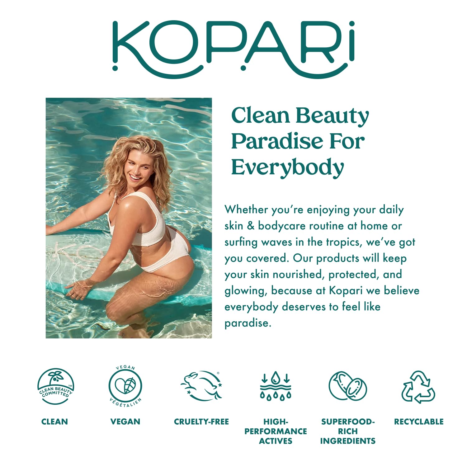 Kopari Sun Shield Soft Glow packaging display highlights travel-friendly sunscreen