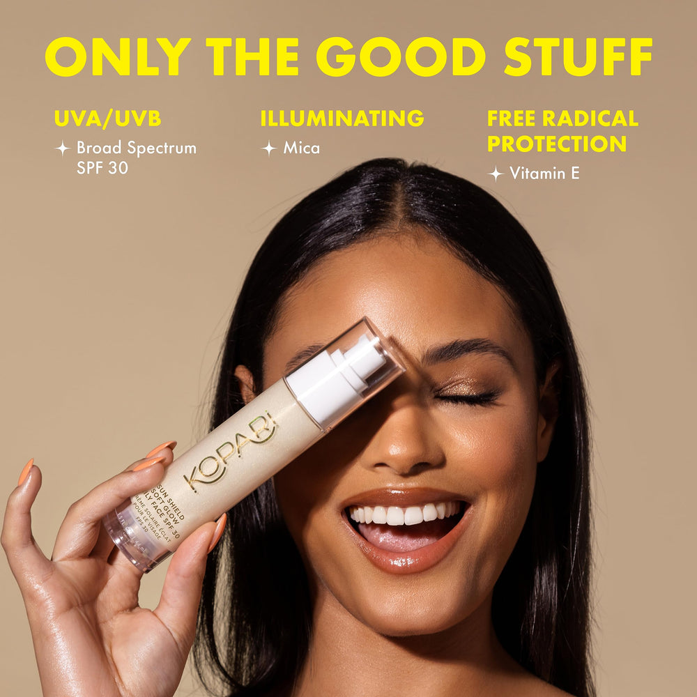Kopari Sun Shield Soft Glow under-makeup priming application for smooth makeup base