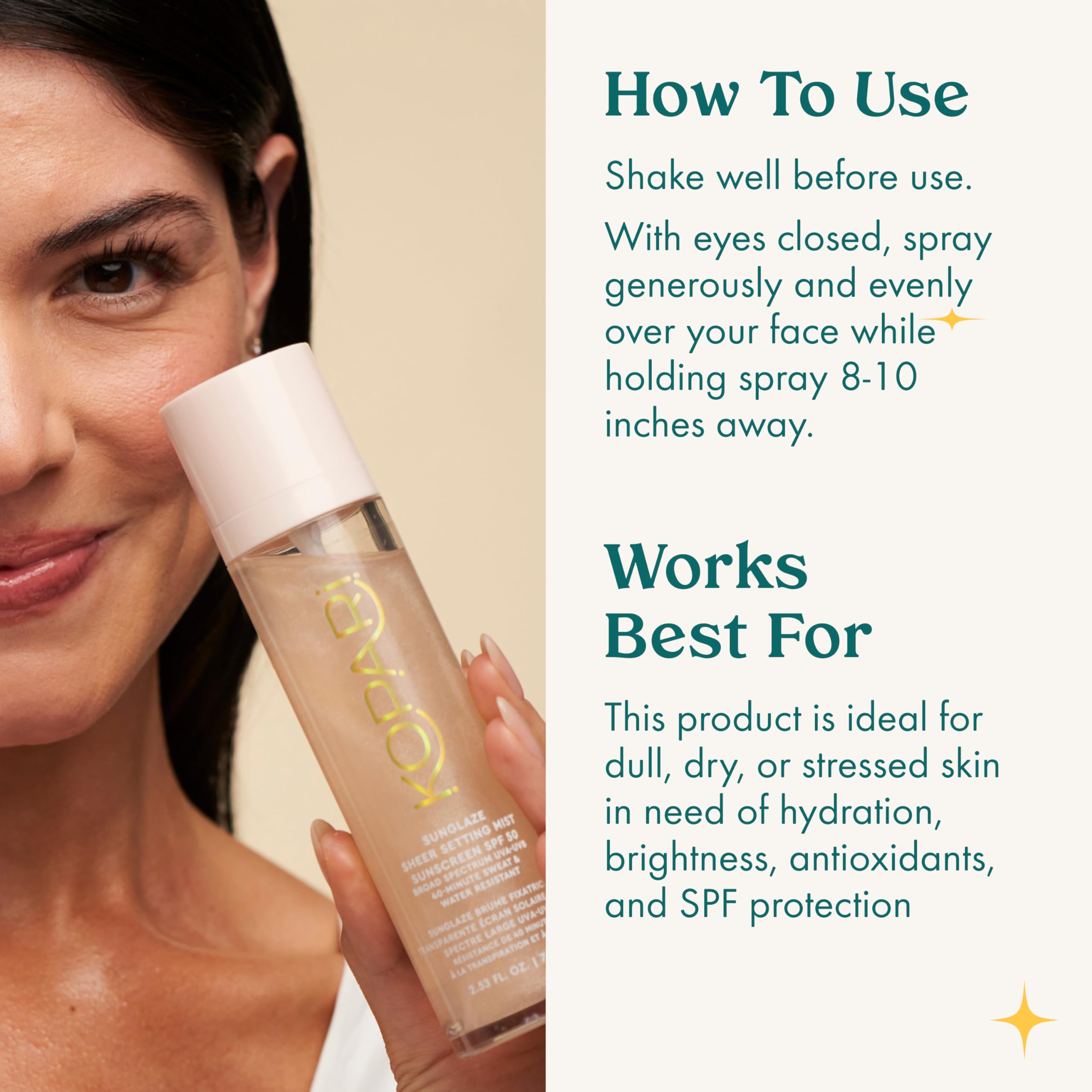Kopari Sunglaze Setting Mist seals makeup for longer wear.