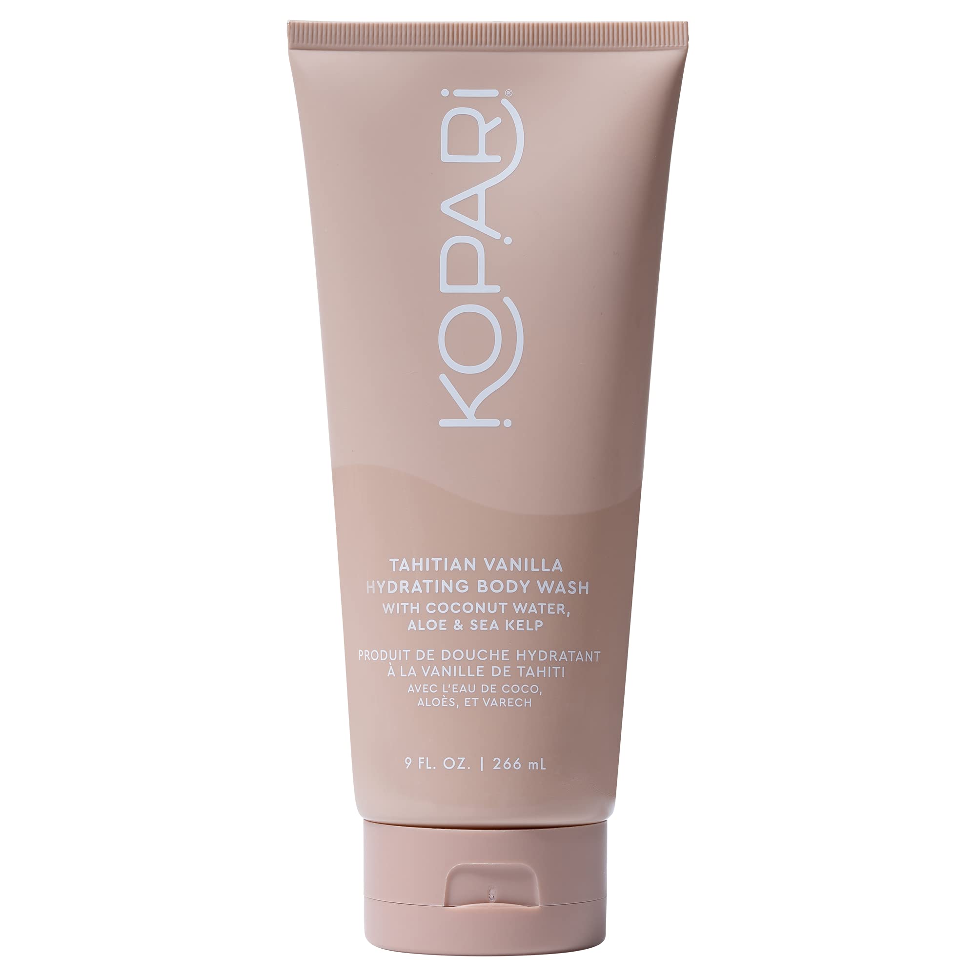 Kopari Tahitian Vanilla Hydrating Body Wash pour shows coconut water cleanse for refreshed skin