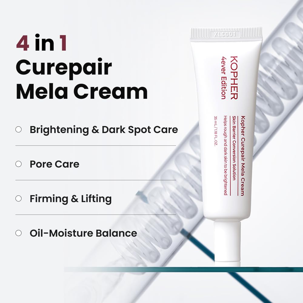 Kopher Curepair Mela Cream 4ever Edition ingredients label—nature-forward care details.