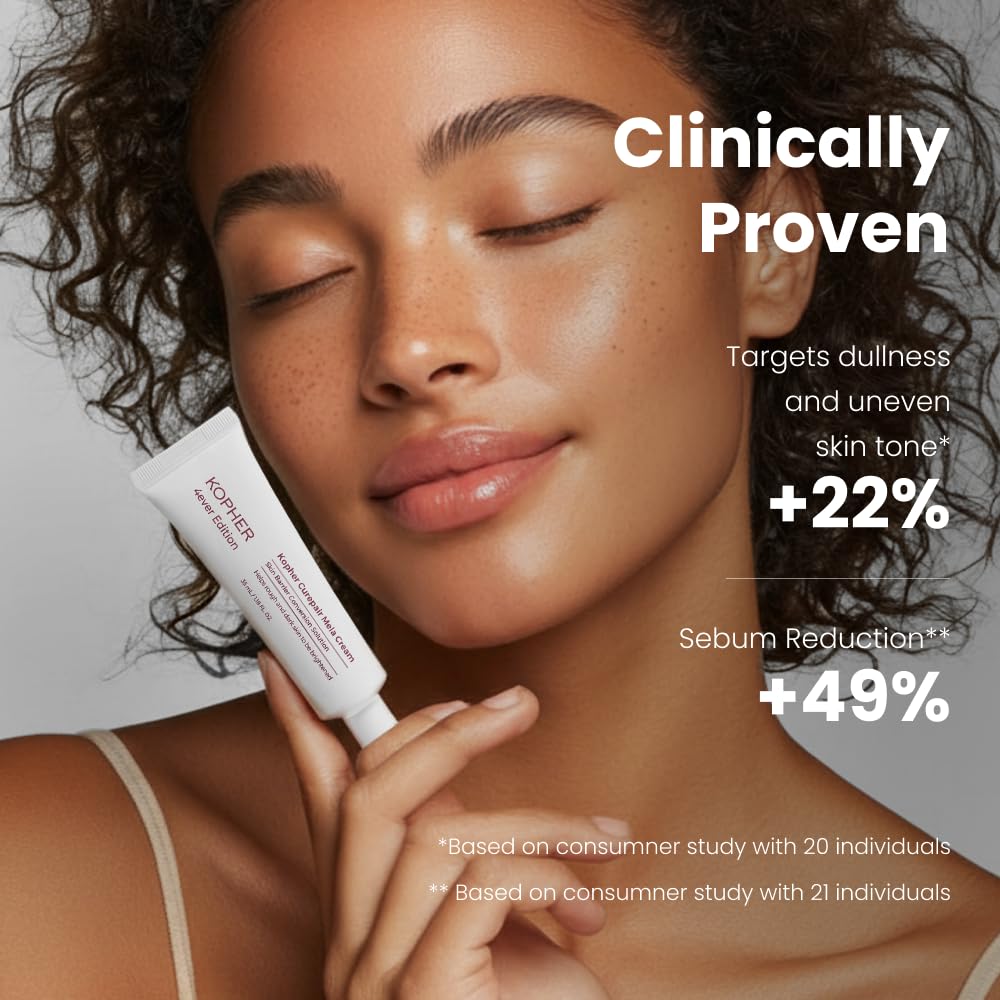 Kopher Curepair Mela Cream 4ever Edition skin glow on the face—calm, balanced look.