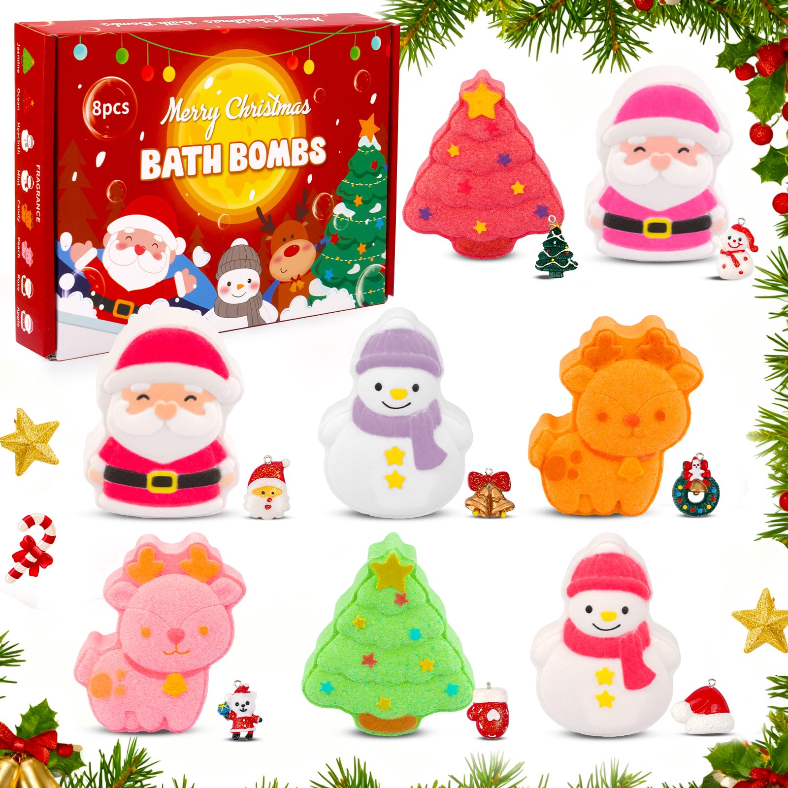 KOPHINYE Christmas Bath Bombs Santa surprise fizz reveals hanging resin ornament