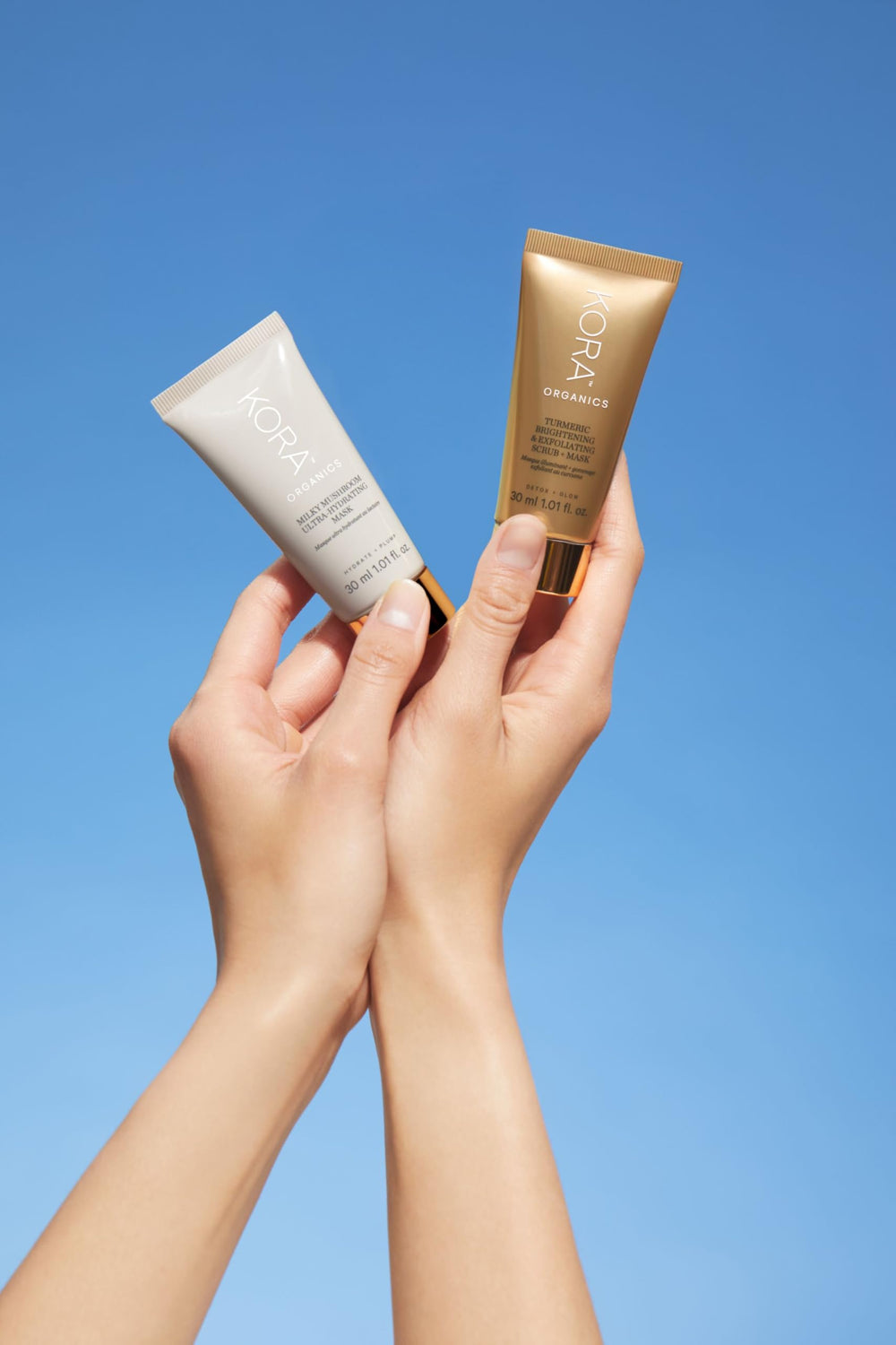 KORA Organics apply-to-damp-skin guidance suggests best results with light massage.