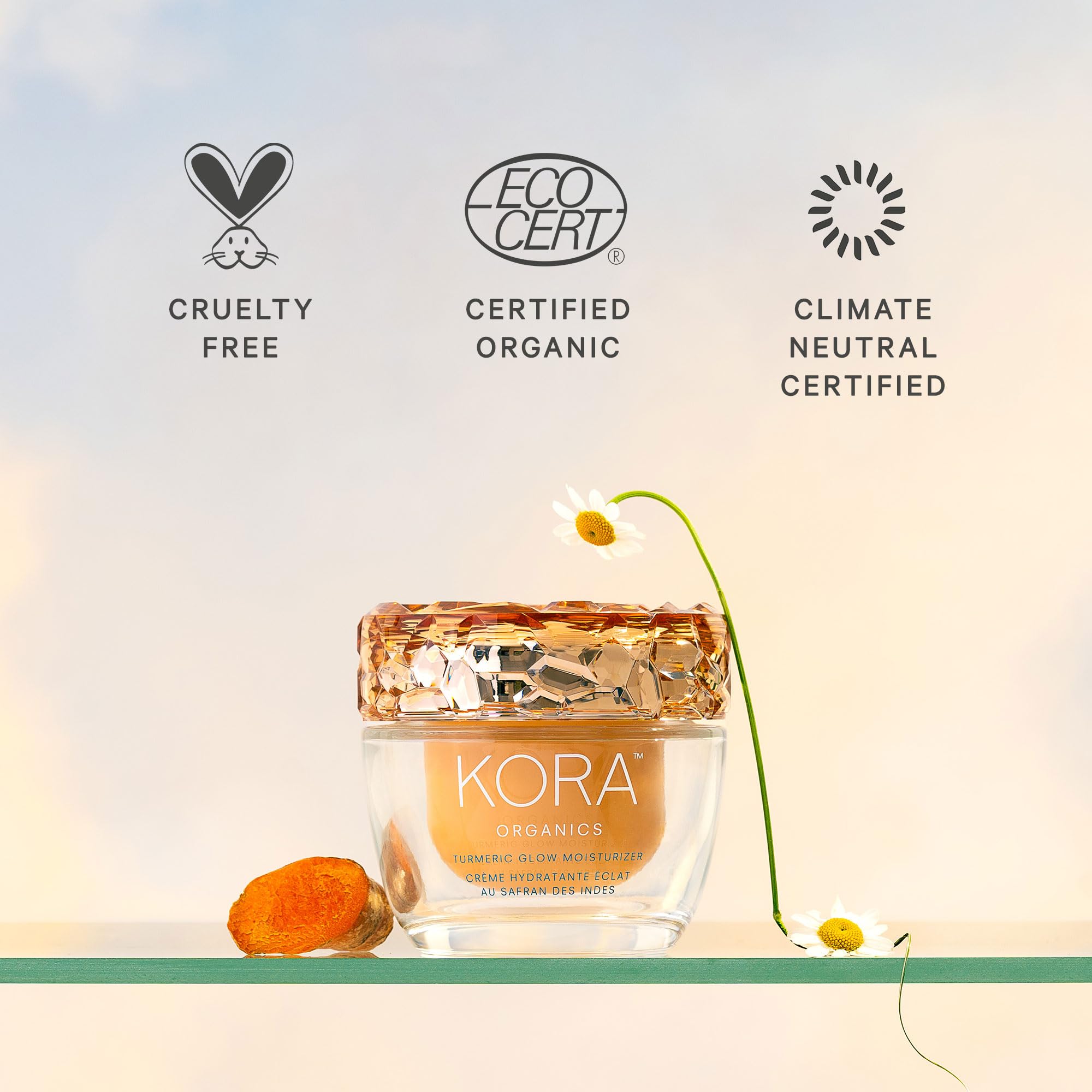 KORA Organics glass refill pod illustration with natural ingredients backdrop