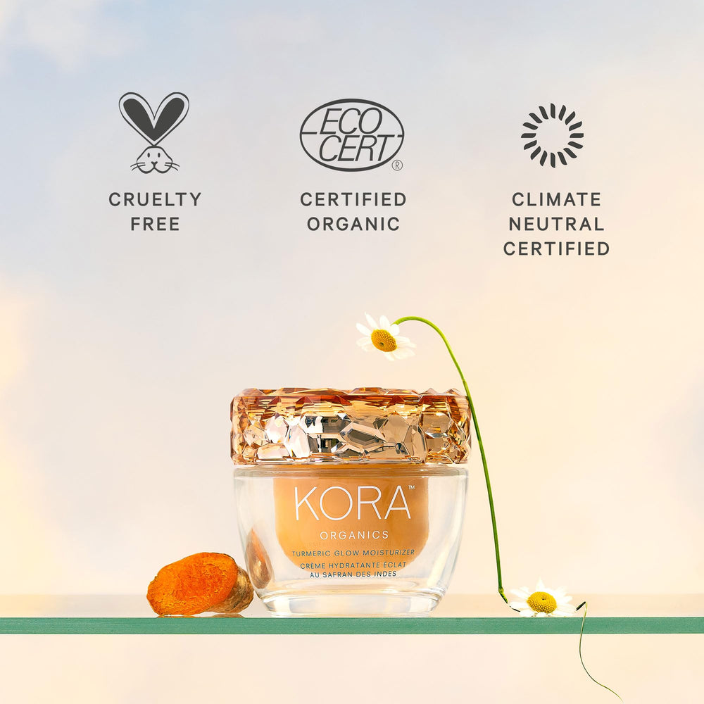 KORA Organics glass refill pod illustration with natural ingredients backdrop