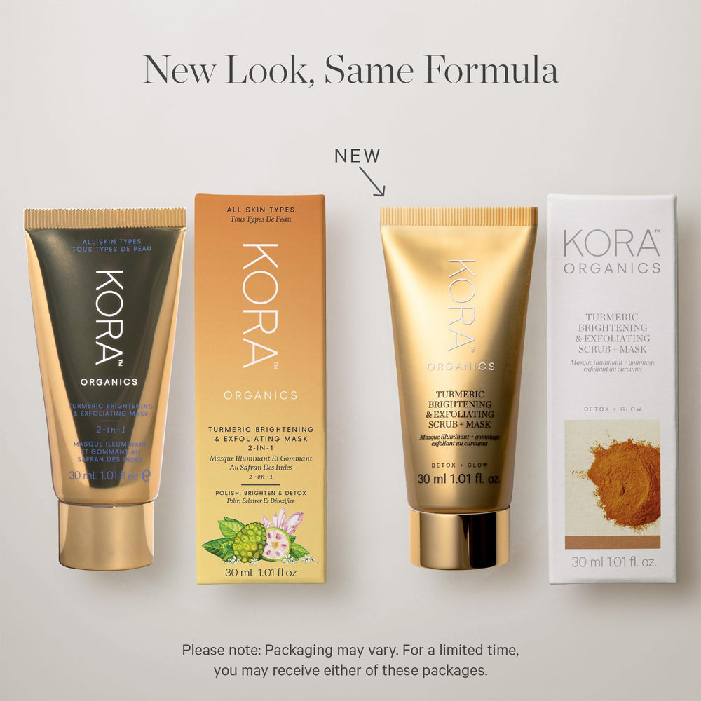 KORA Organics turmeric-brightening-exfoliating-mask-apply-motion illustrates gentle exfoliation through massage.