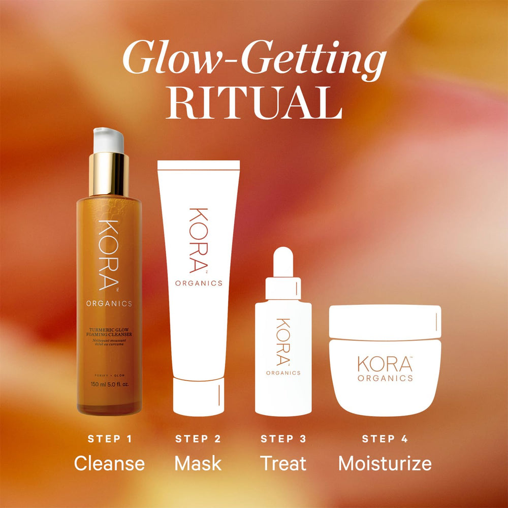 KORA Organics Turmeric Glow Foaming Cleanser routine helps start a glow ritual