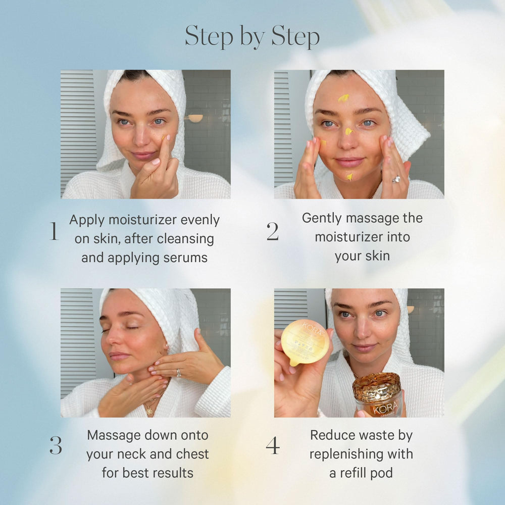 KORA Organics Turmeric Glow Moisturizer texture closeup shows creamy lightweight formula