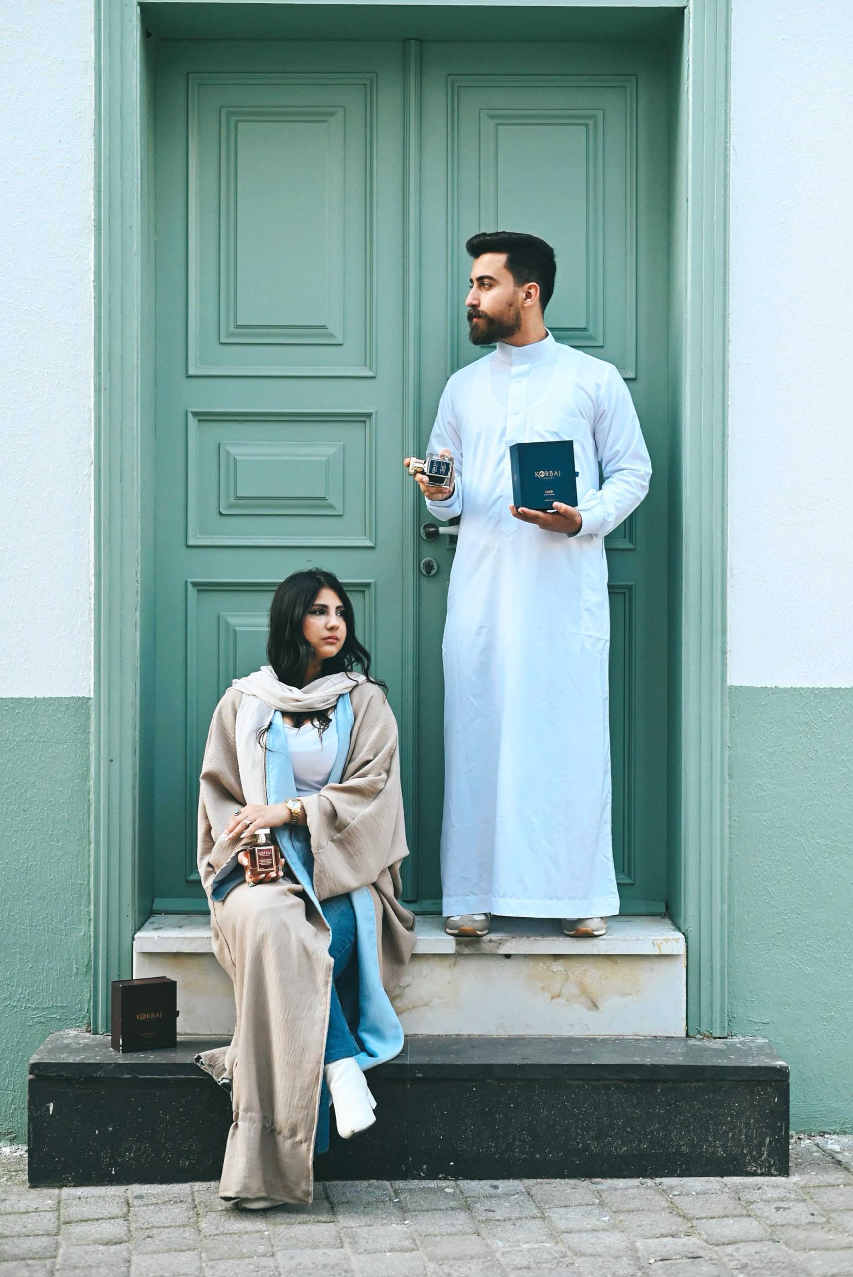 KORBAJ PARFUMS Emir sleek blue bottle enhances vanity display