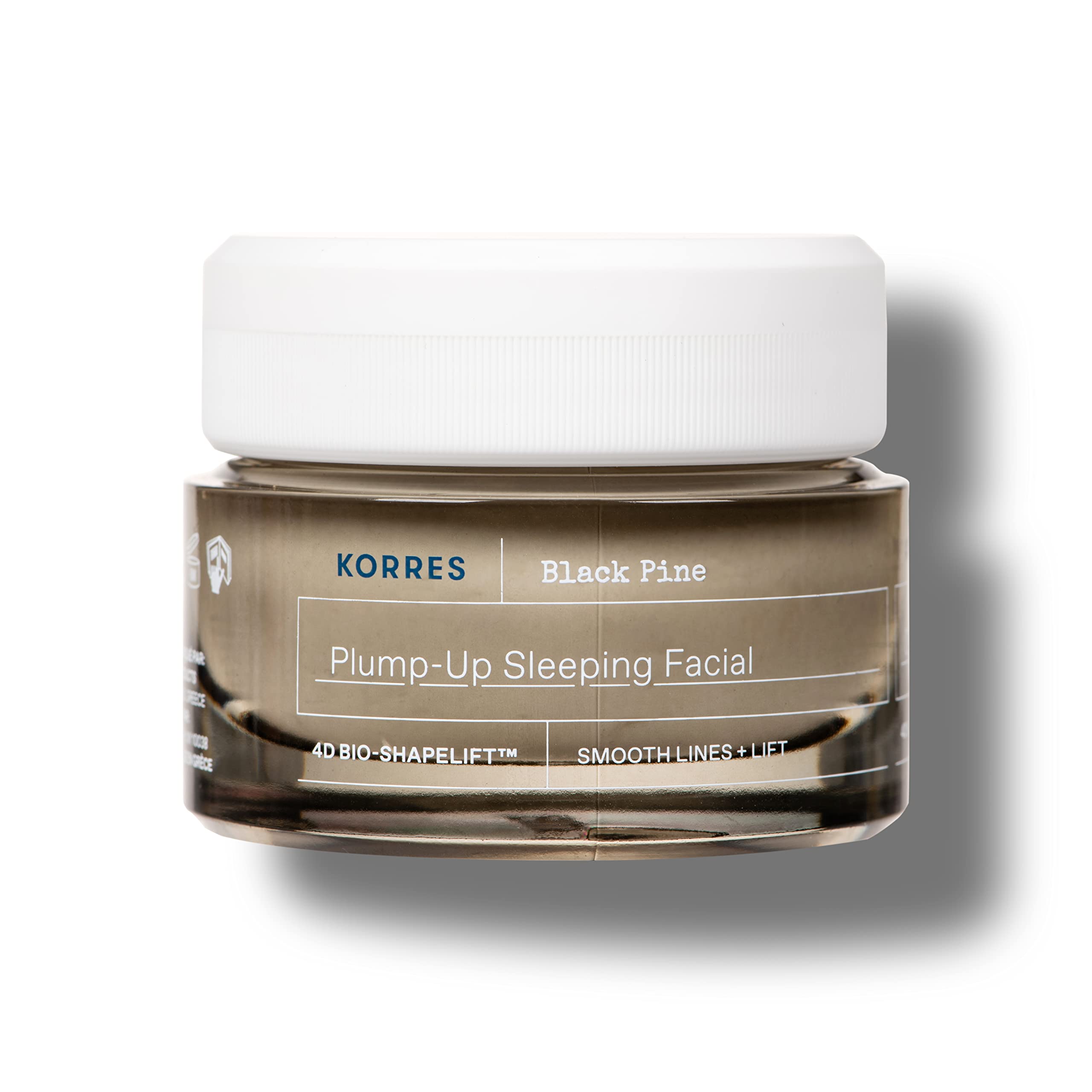 KORRES Black Pine 4D Biolift night cream tube closeup for overnight plumping