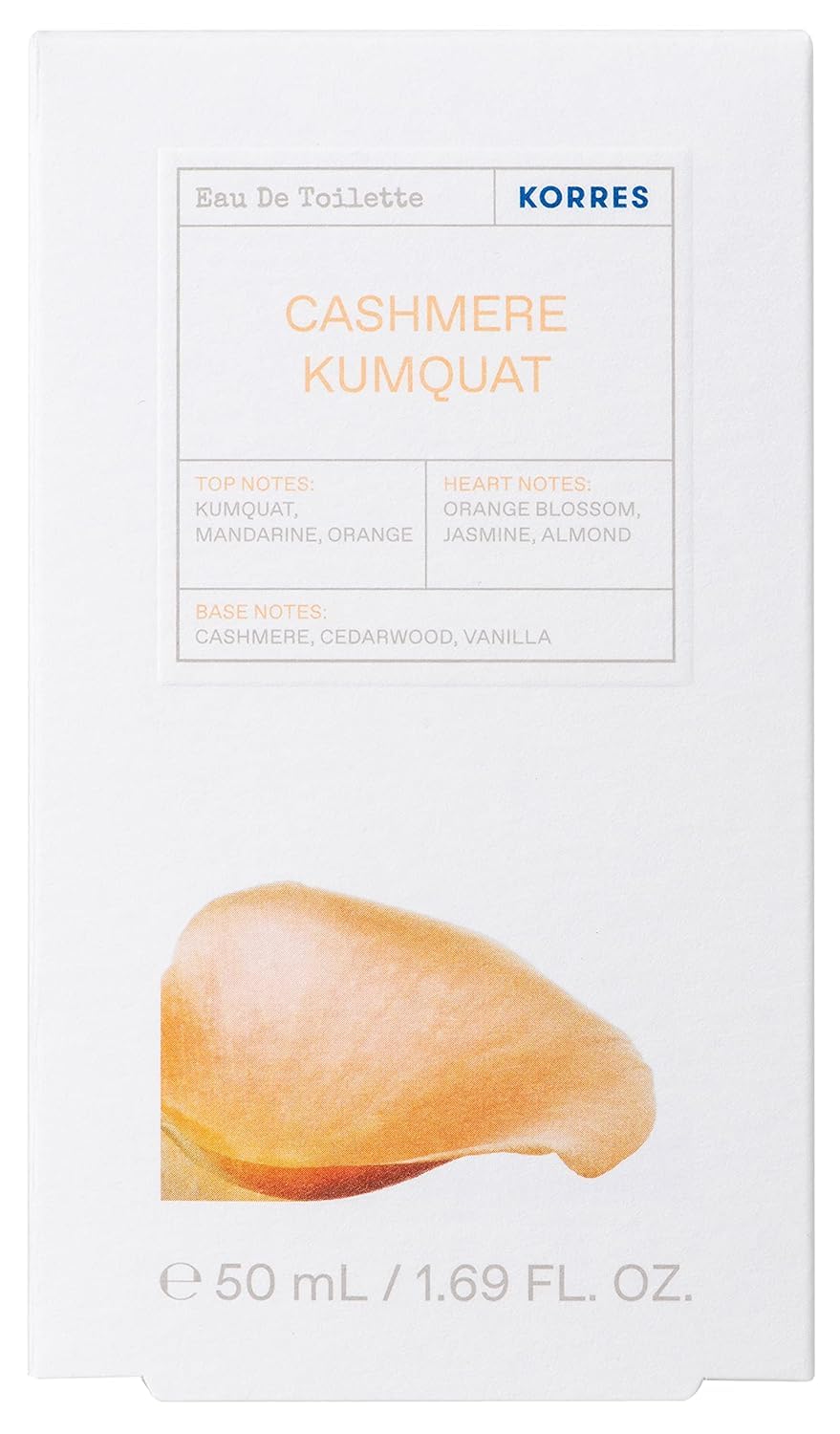 KORRES Cashmere Kumquat EDT vanilla note close-up suggesting soft warmth and smooth dry-down