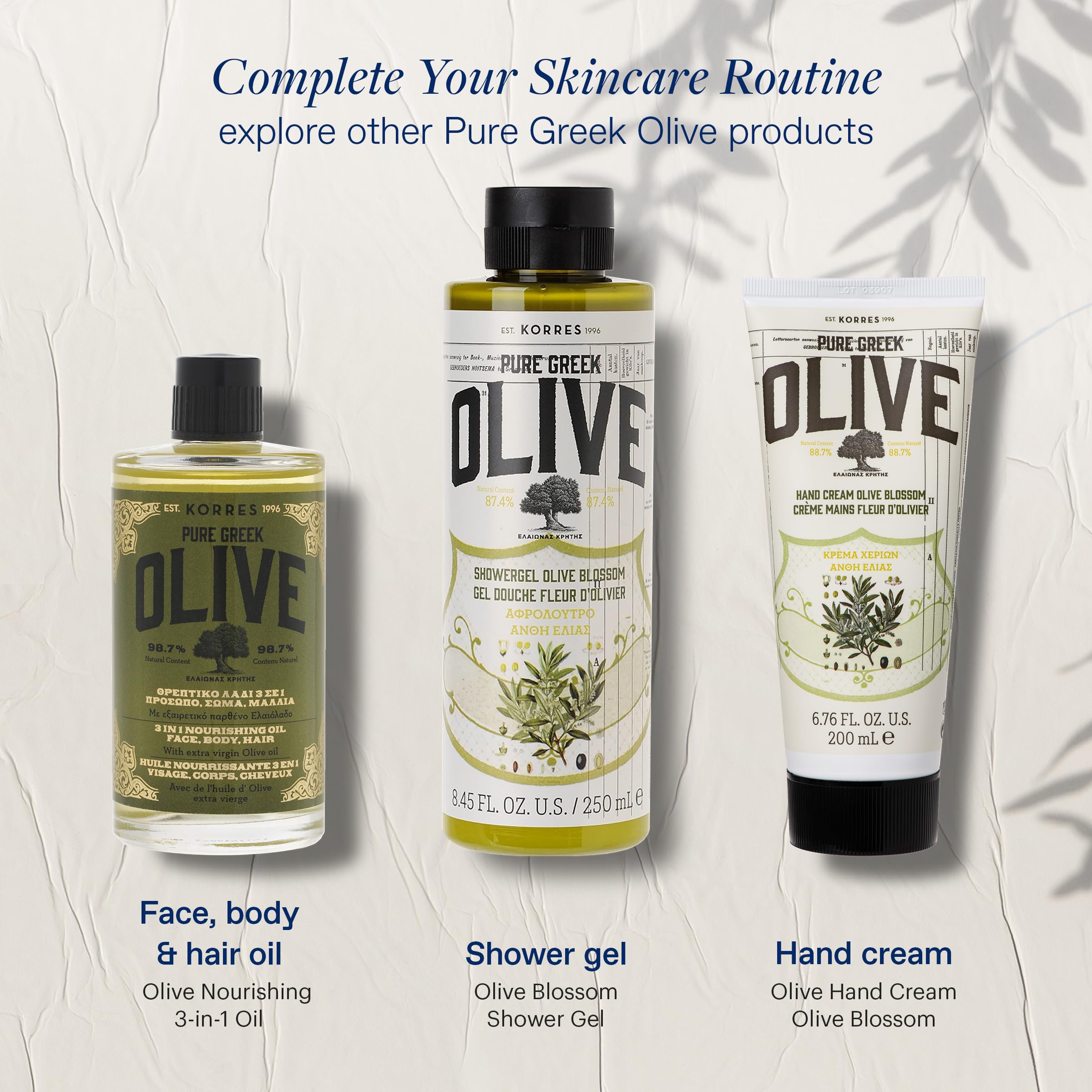 KORRES olive oil on dry skin for a healthy glow