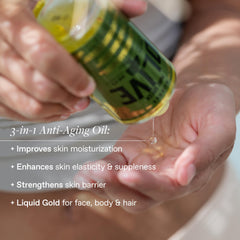 KORRES olive oil on hair ends close-up for nourishment