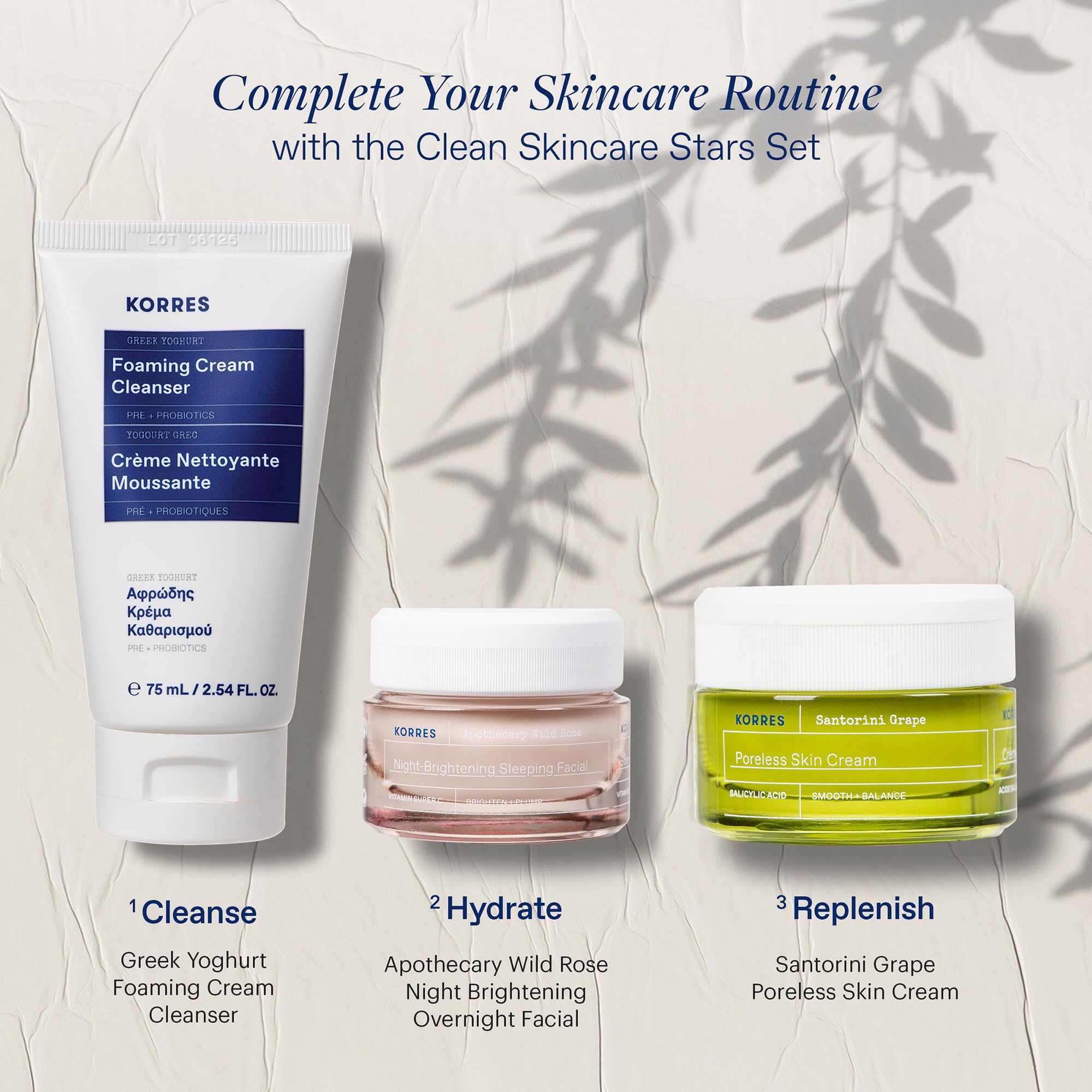 KORRES Greek Yoghurt Cream-to-Foam formula transitions to foam for a refreshing cleanse.