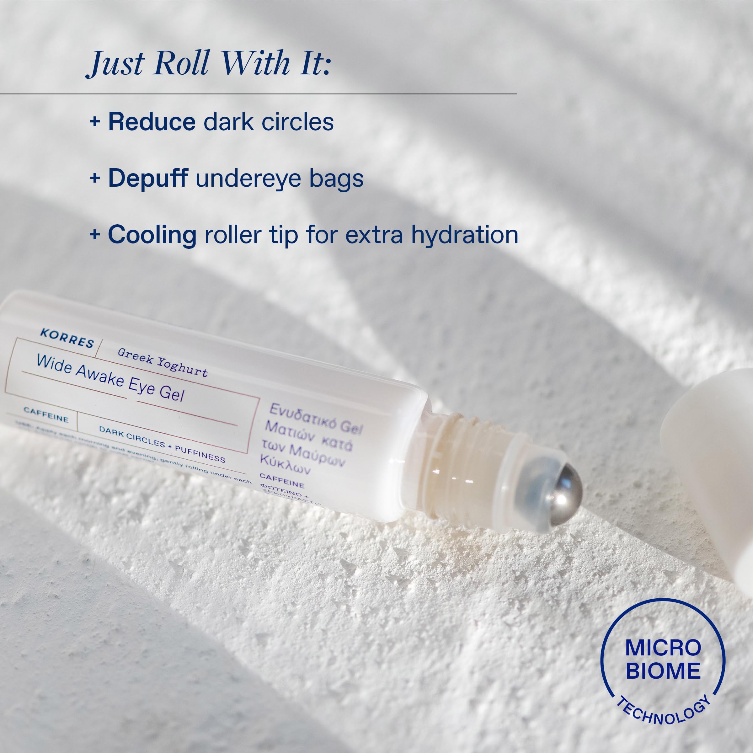 KORRES eye gel closeup texture shows creamy yogurt formula for hydration