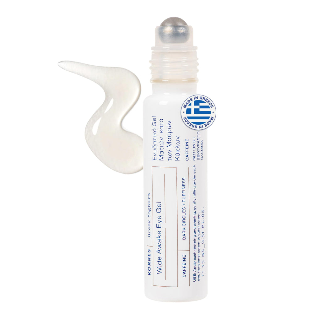 KORRES Greek Yoghurt Wide Awake Eye Gel Roller application for cooling depuffing