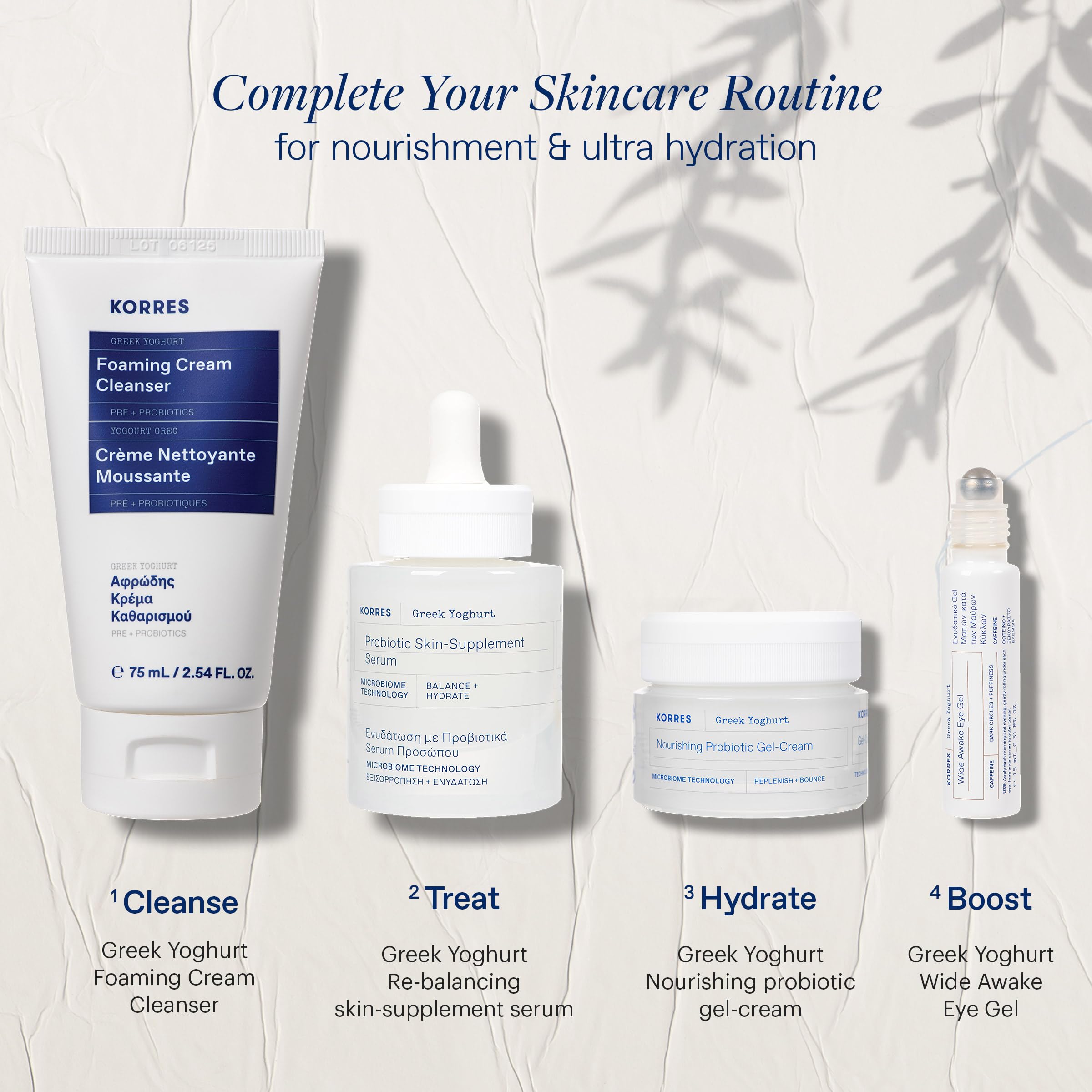 KORRES routine-shot featuring eye gel beside morning essentials