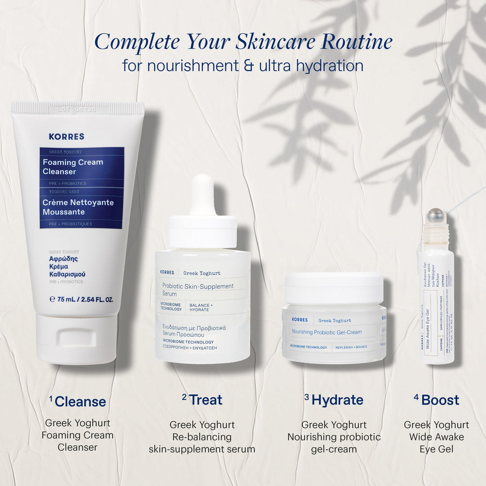 KORRES routine-shot featuring eye gel beside morning essentials