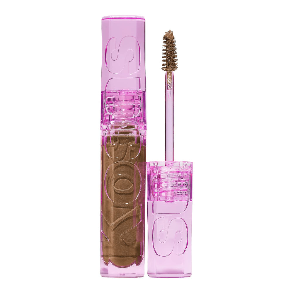 Kosas Air Brow Soft Brown application shows feathered brows with natural definition.
