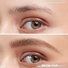 Kosas Brow Pop Nano 1mm tip application shows feathered strokes for natural brows.