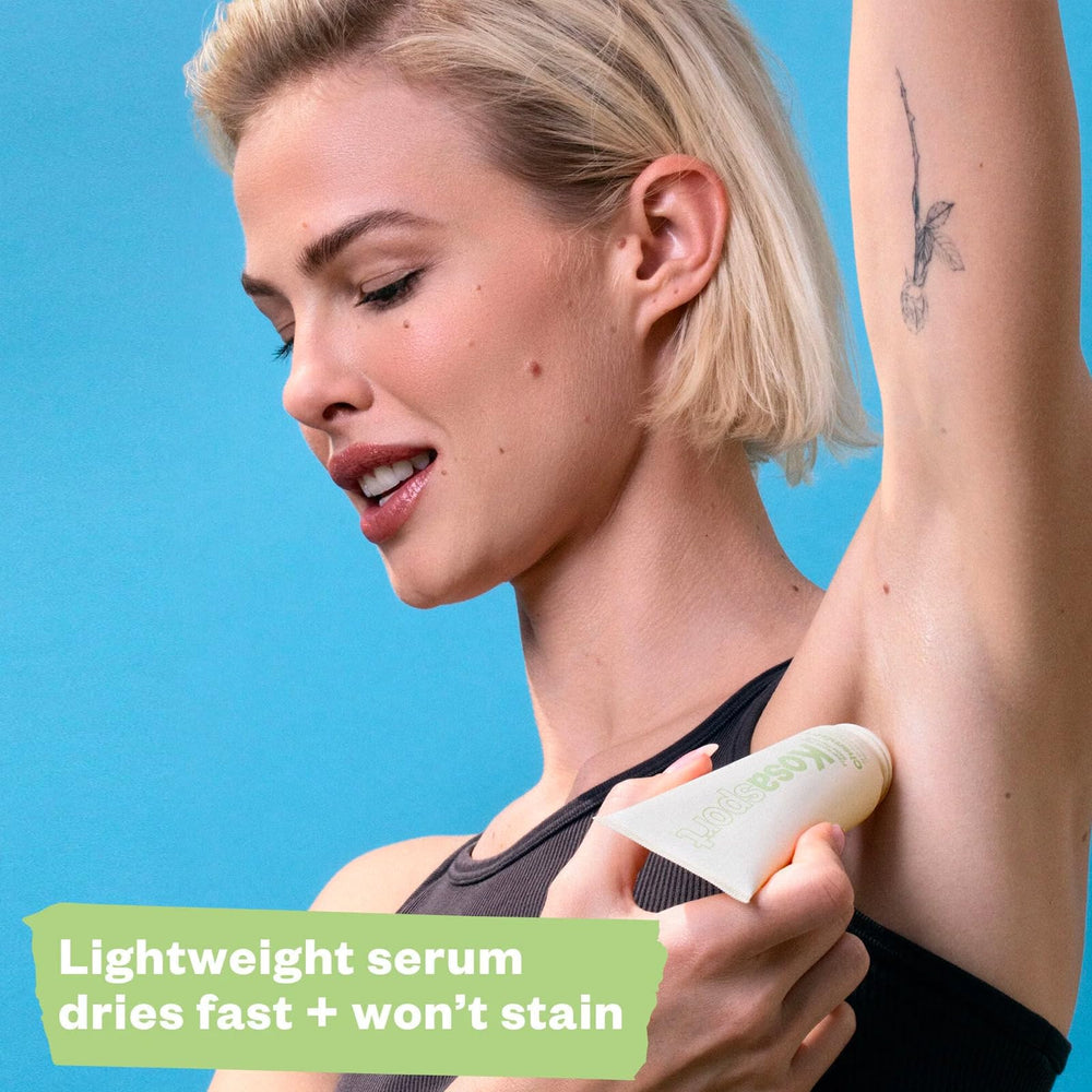 Kosas Chemistry Deodorant serum-dry roller demonstrates lightweight, fast-drying comfort.