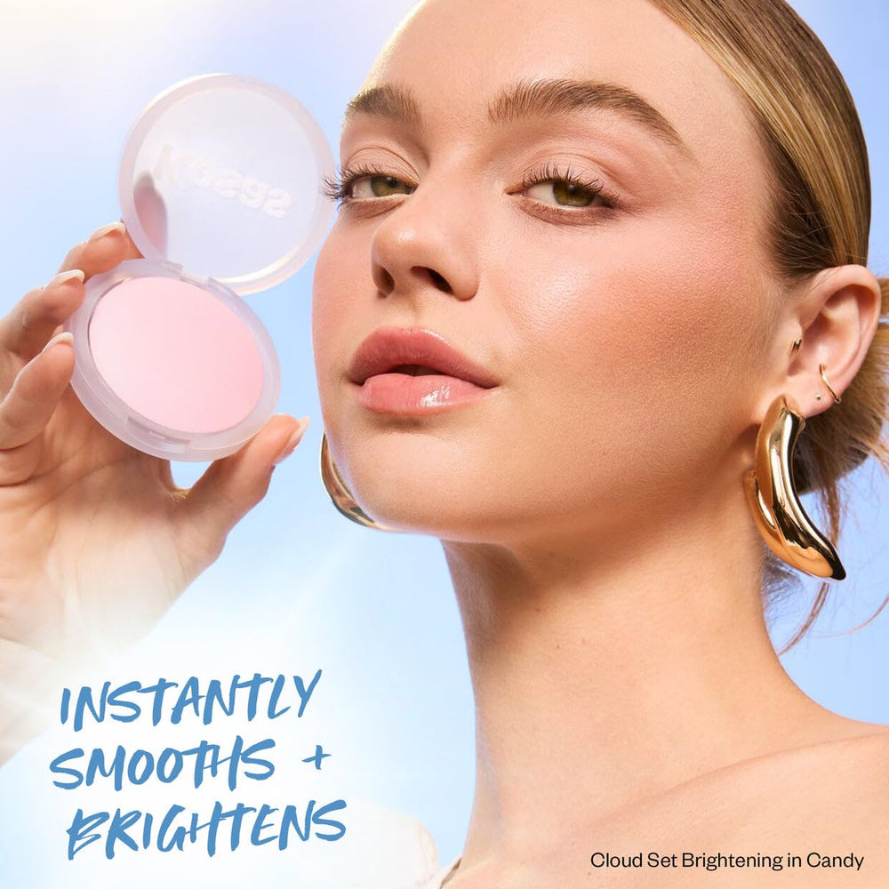 Kosas Cloud Set Candy texture swatch shows whipped mousse to sheer powder transition.