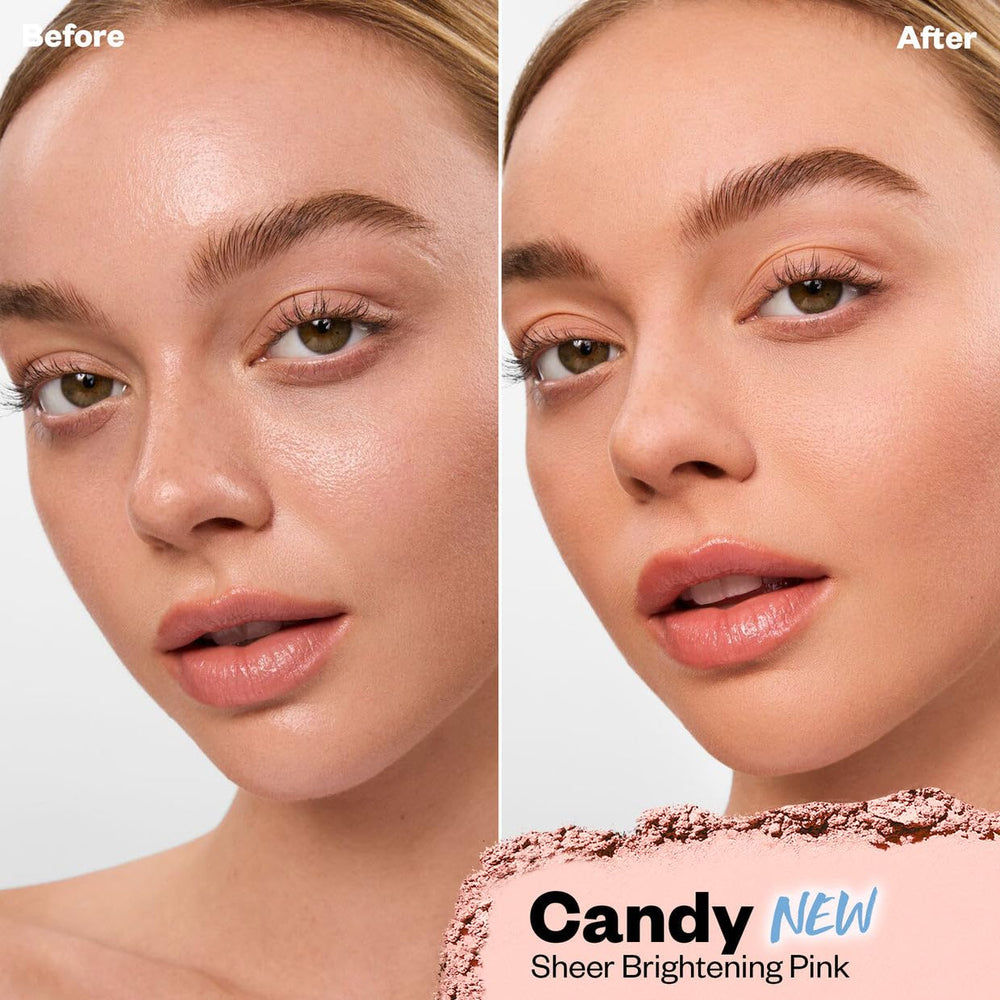Kosas Cloud Set Candy pressed powder swatch demonstrates an airy texture for effortless blending.