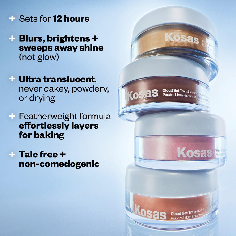 Kosas Cloud Set with bamboo extract highlights oil control for a fresh look.