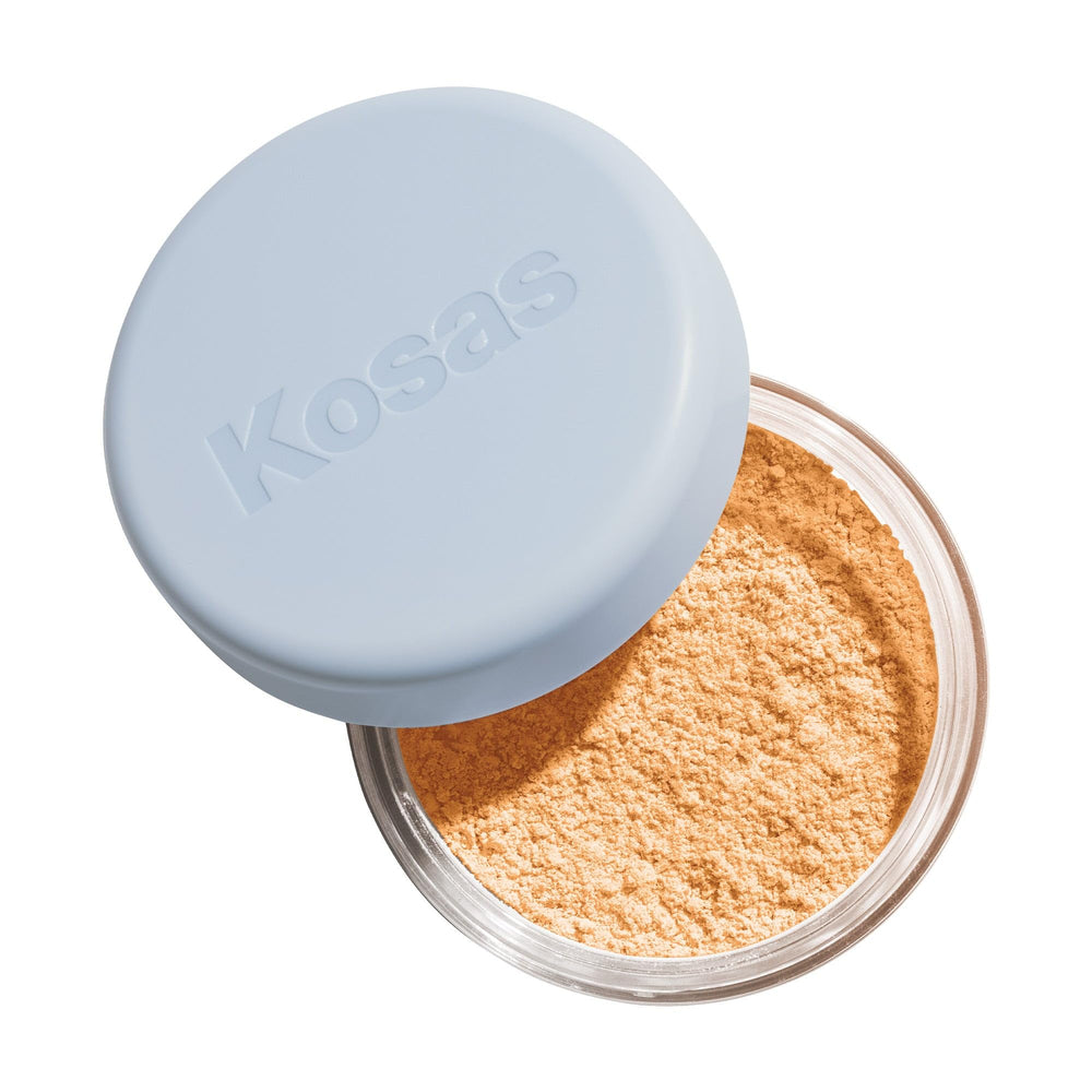Kosas Cloud Set powder jar closeup showing translucent finish and long-wear potential.