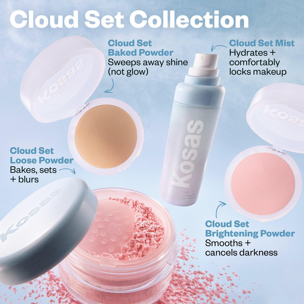 Kosas Cloud Set mist-use on dry skin showcases refreshing application.