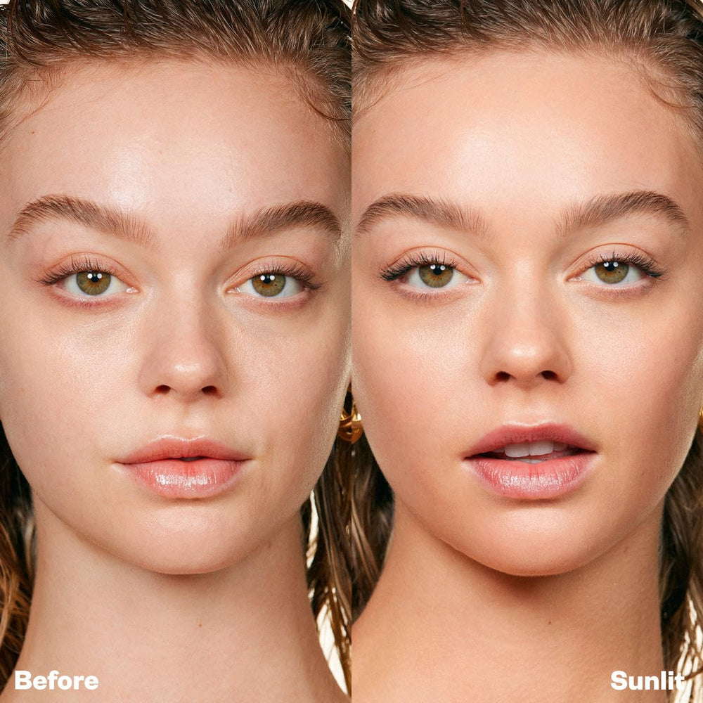 Kosas DreamBeam makeup-base shot reveals a subtle glow on skin.