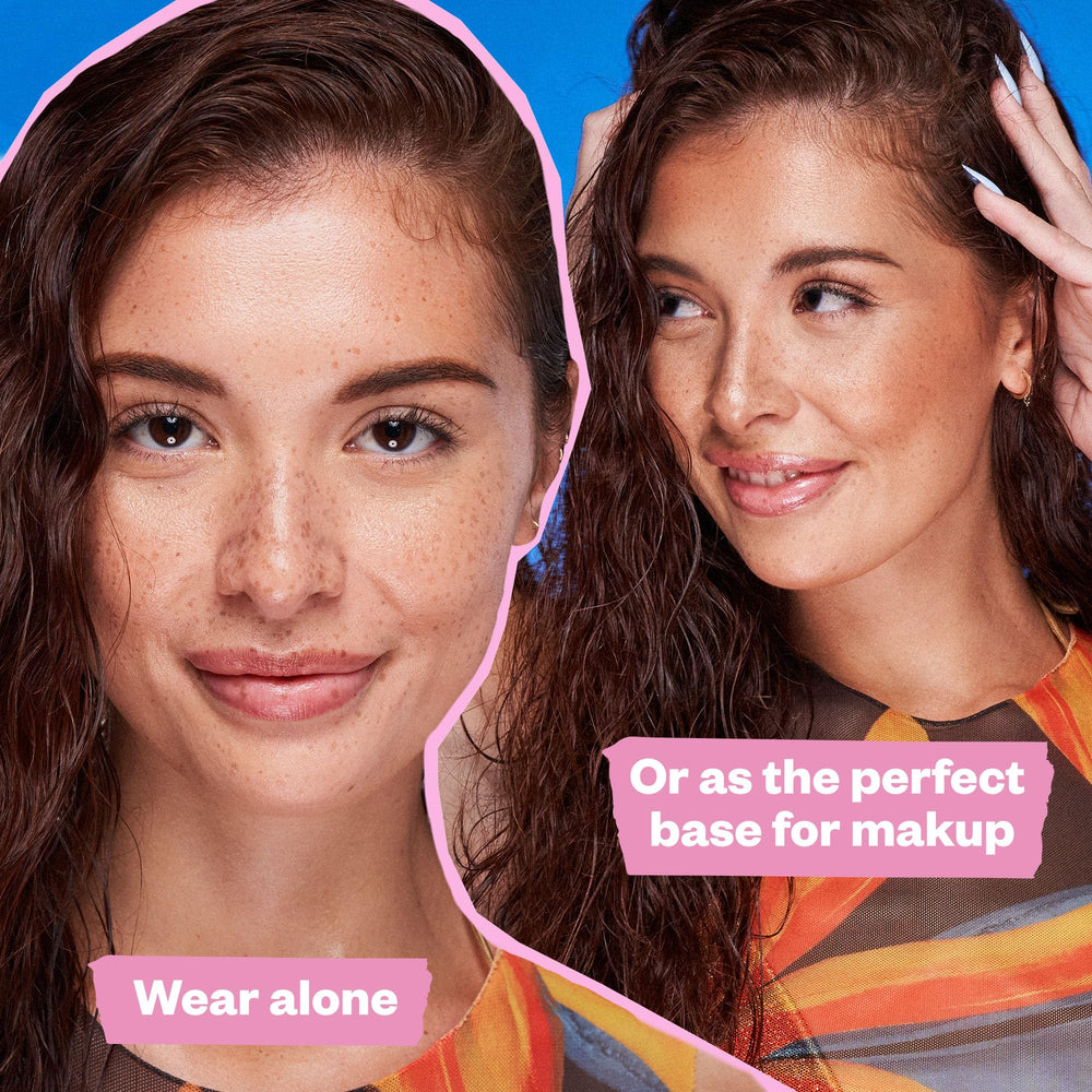 Kosas DreamBeam SPF 40 ceramides and peptides support plump, smooth-looking skin.
