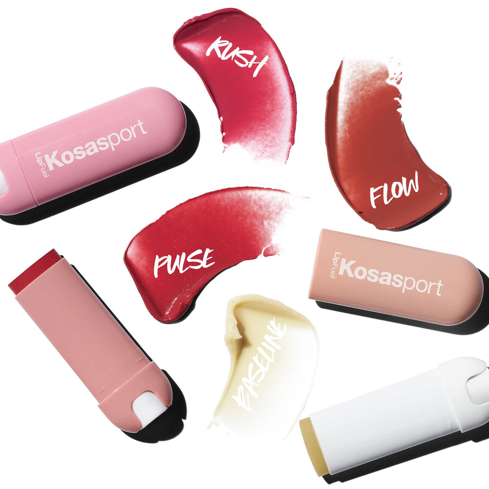 Kosas Lipfuel natural oils and vitamin E glow on product surface.