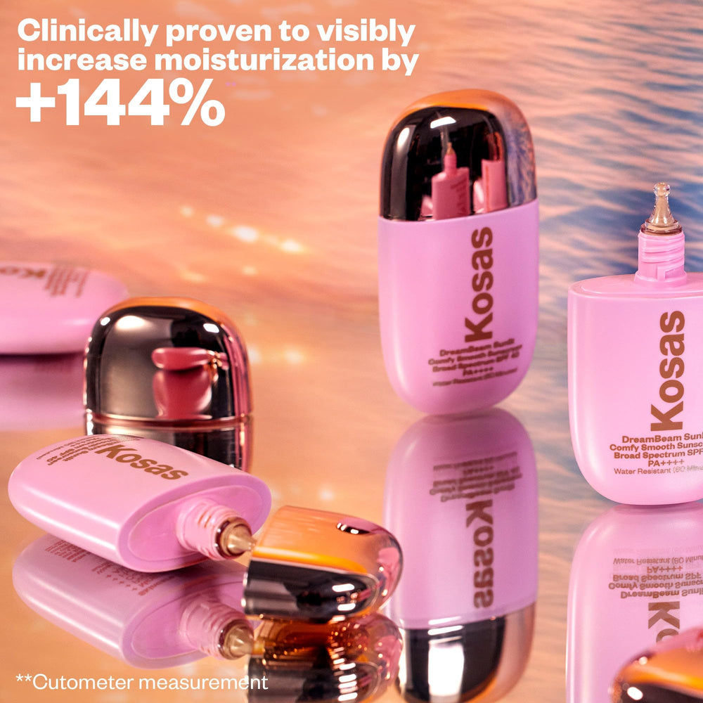 Kosas Mini DreamBeam water-resistant icon indicating 80-minute protection