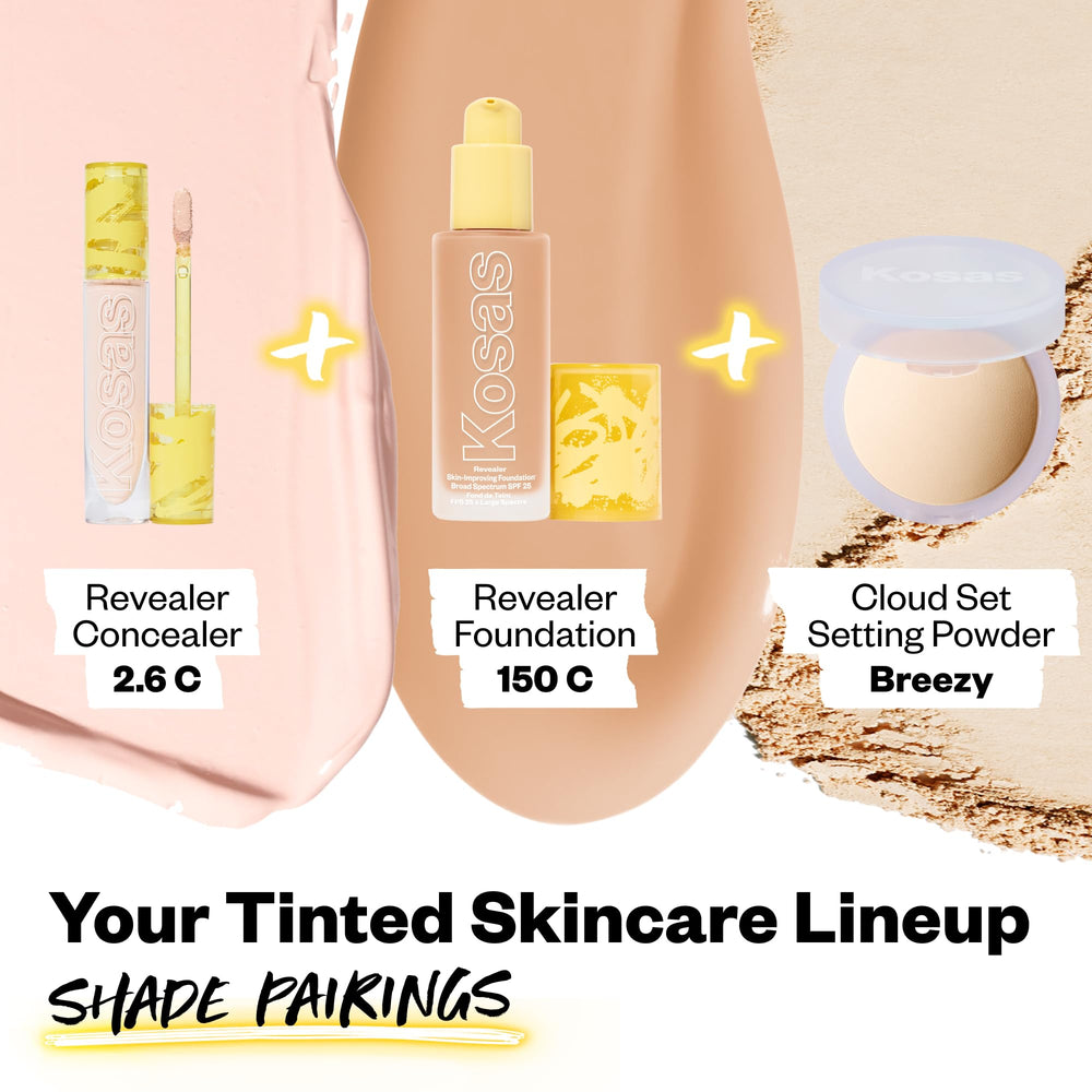 Kosas Revealer Concealer ingredients caffeine pink algae closeup signaling energizing skin benefits.