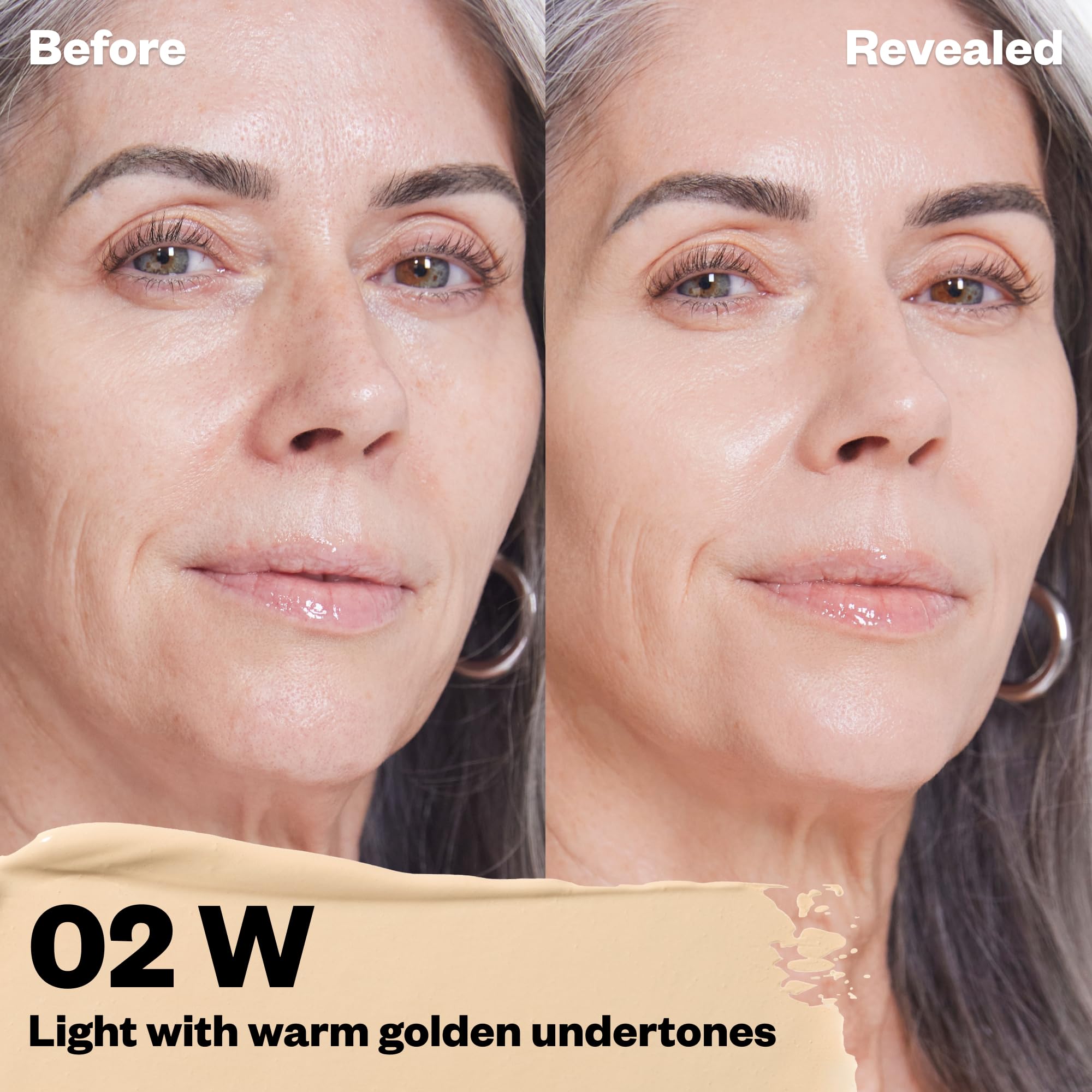 Kosas Revealer Concealer tone 02-W under-eye swatch shows brightness and smooth blending.