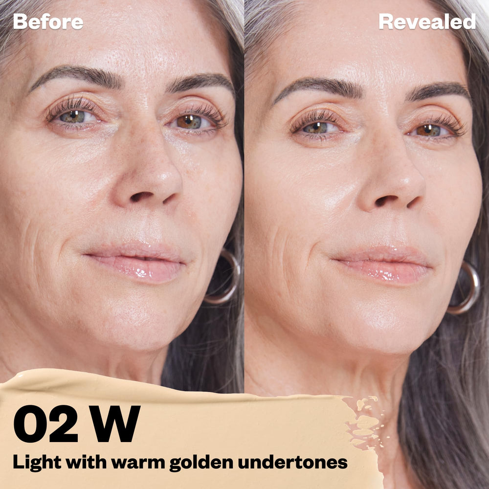 Kosas Revealer Concealer tone 02-W under-eye swatch shows brightness and smooth blending.