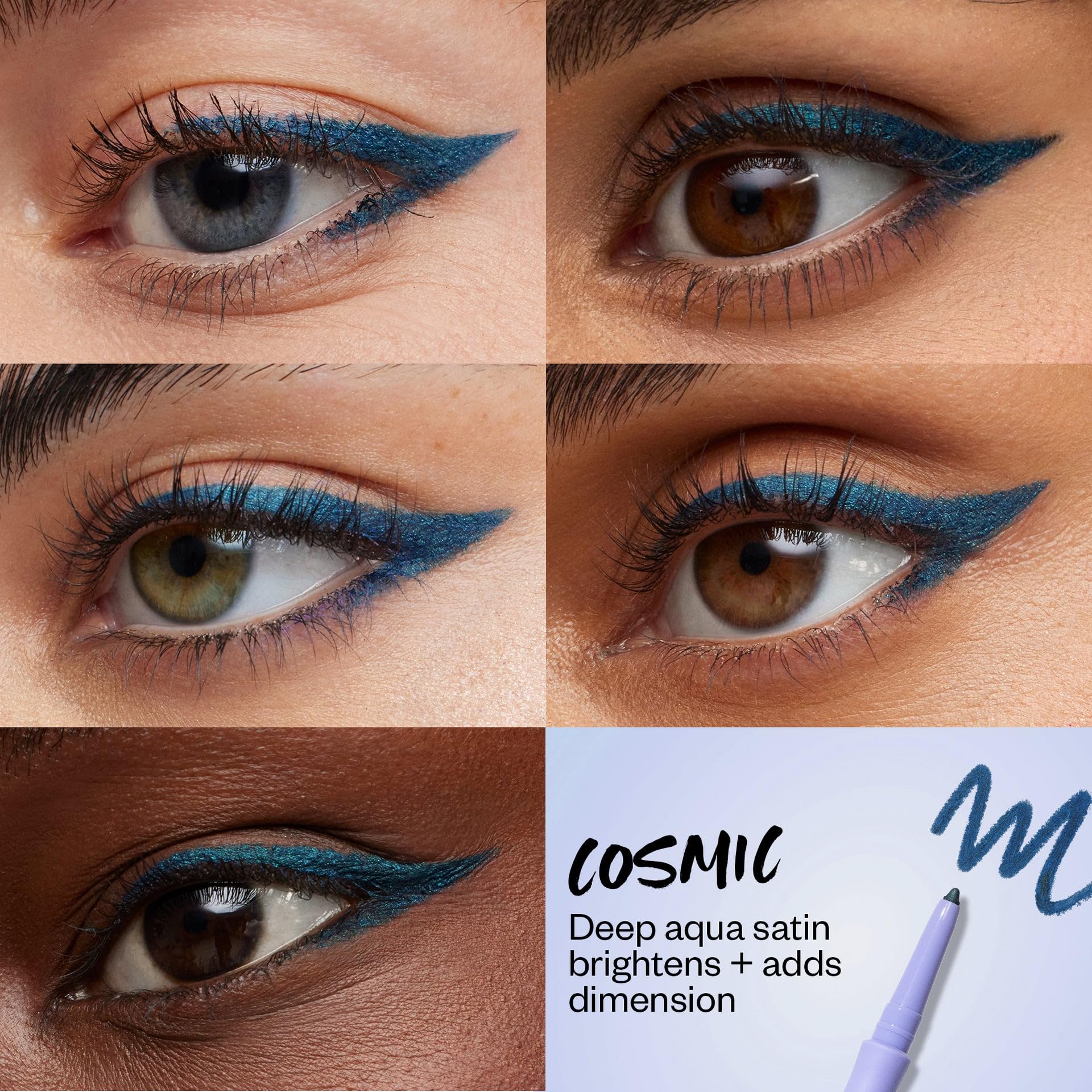 Kosas Soulgazer Cosmic packaging close-up highlighting retractable design and sharpener.