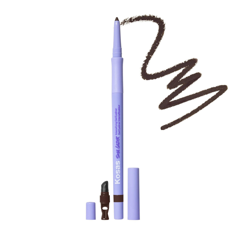 Kosas Soulgazer gel eyeliner close-up swatch for bold definition.