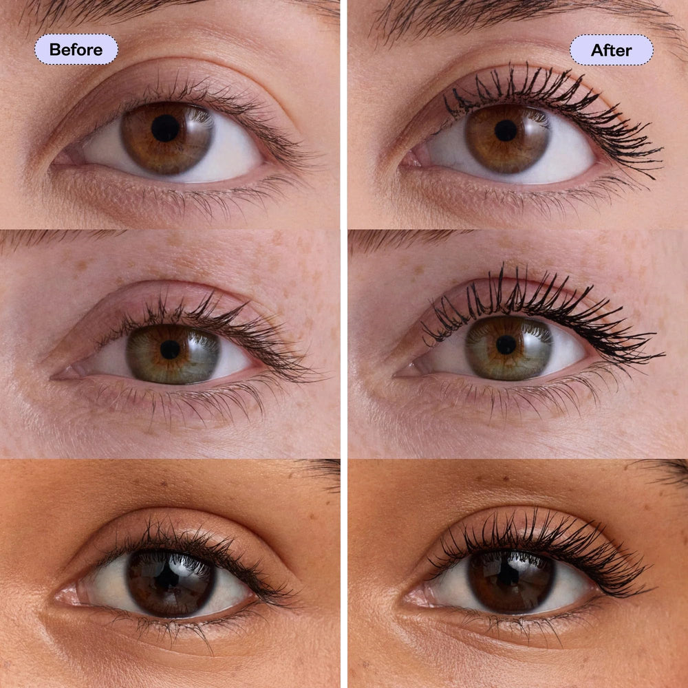 Kosas Soulgazer lash-length before-and-after shows visible length.