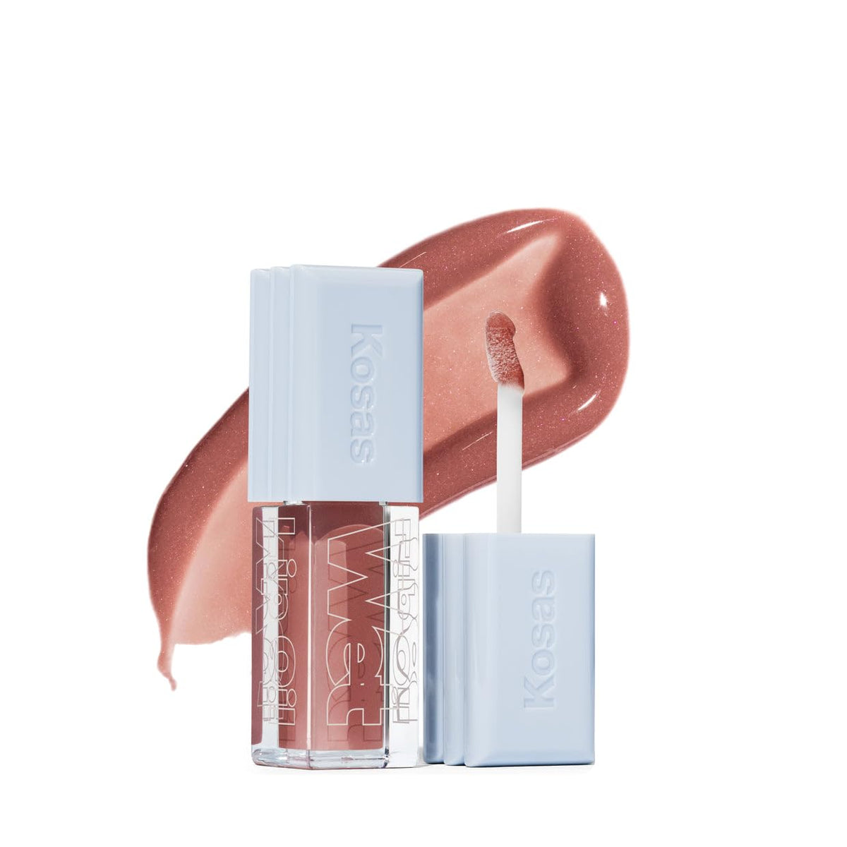 Kosas Wet Lip Oil Gloss bottle closeup highlighting hydrating shine.