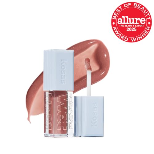 Kosas Wet Lip Oil Gloss with doe-foot applicator for smooth, precise application.