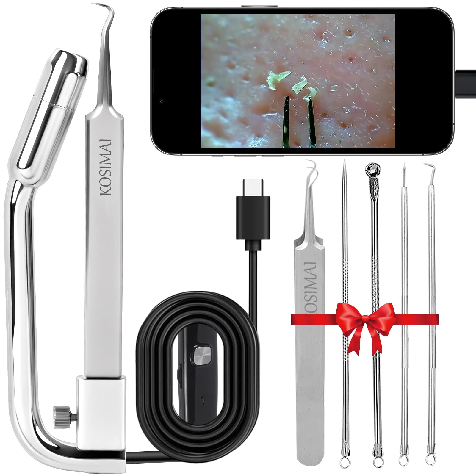 Kosimai Black Head Remover camera-front view showcases 1080p live preview for precise extractions.