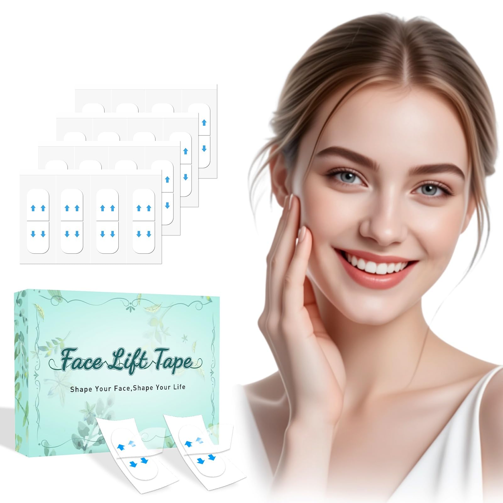 KOSOBO face-neck tape invisible pack demonstrates discreet lift for all-day wear