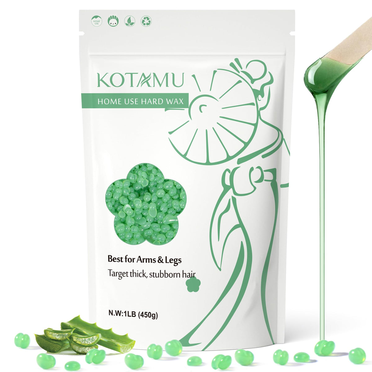 KOTAMU Aloe Vera hard wax beads bottle for easy at home waxing