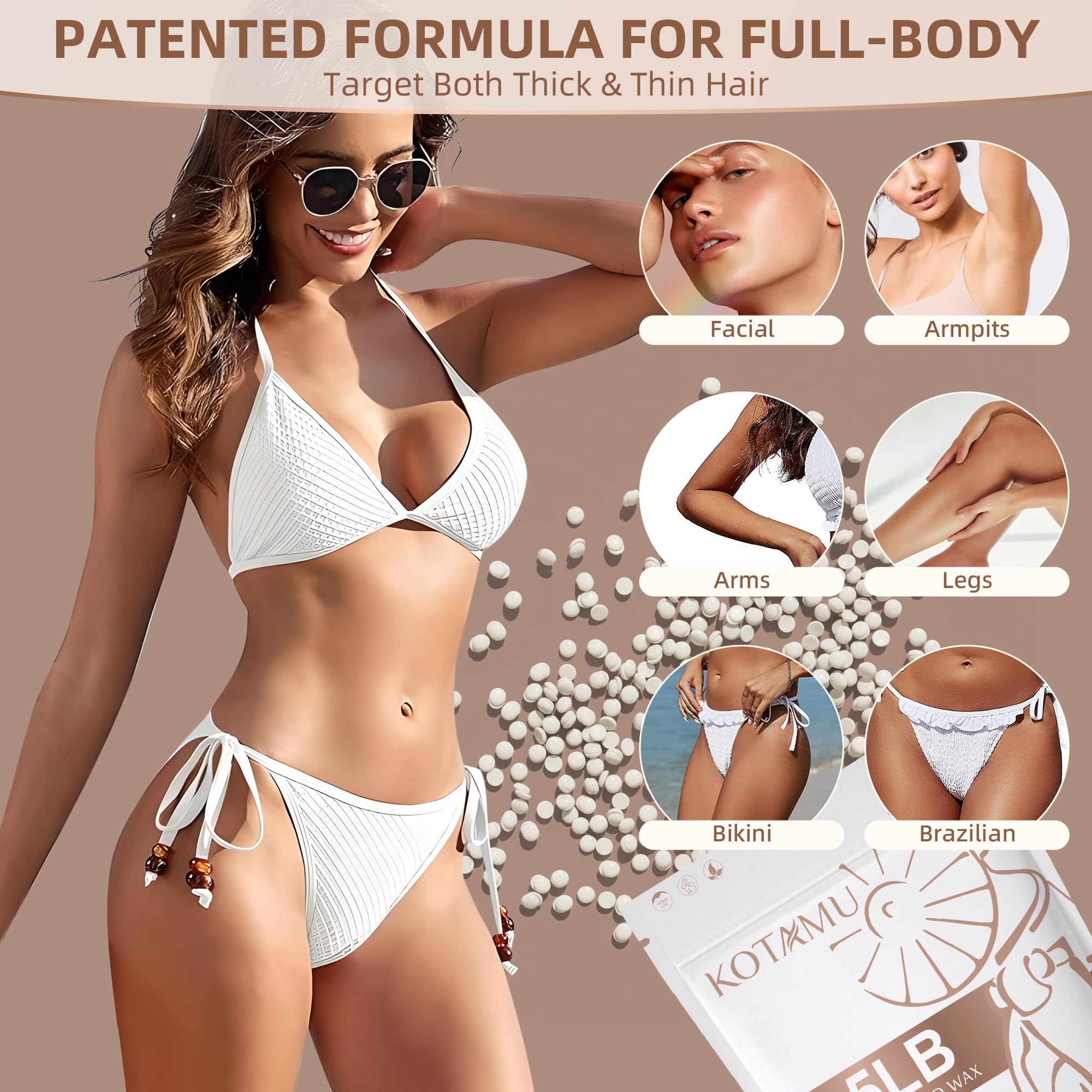 KOTAMU hard wax beads basket application demonstrates full body waxing versatility