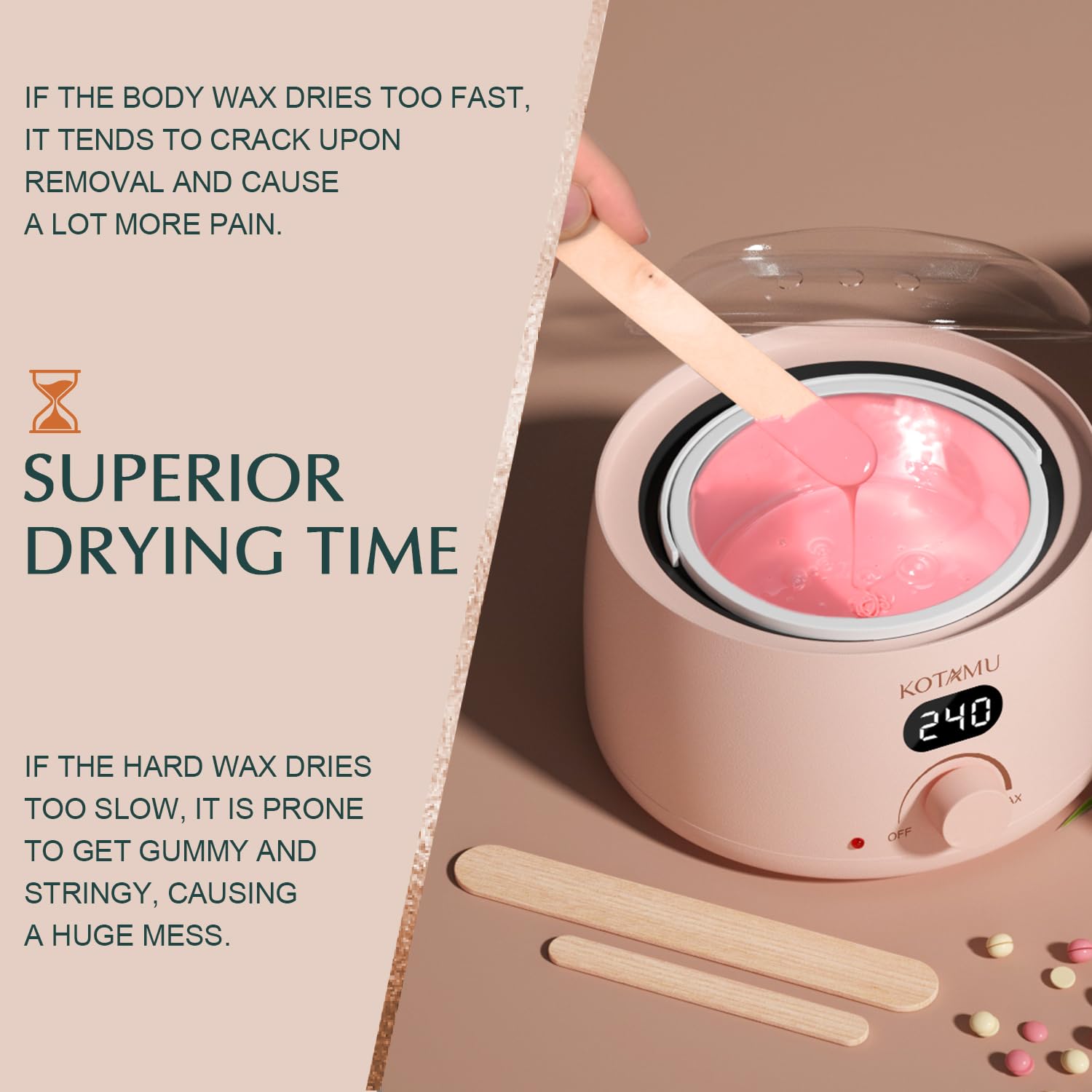KOTAMU wax beads body-massage for smooth legs and arms.