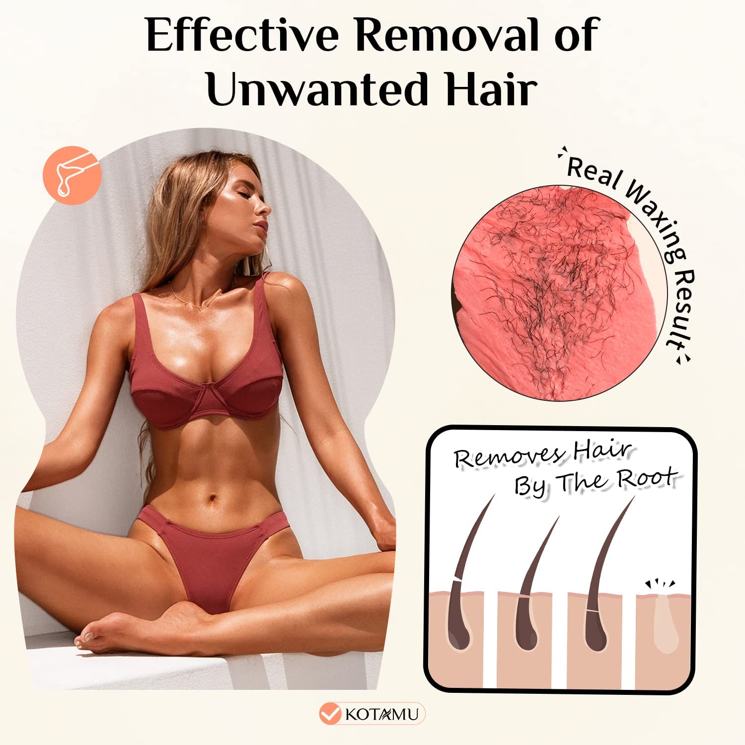 KOTAMU wax beads rose-extract infusion for skin-smoothing formula.